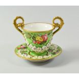 A RARE NANTGARW PORCELAIN CABINET CUP & STAND, circa 1818-20, of slightly flared u-shape in