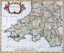 ROBERT MORDEN coloured antiquarian map of 'South Wales', 36 x 43cms