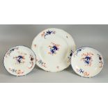 A NANTGARW PORCELAIN PLATE & TWO SAUCER DISHES, circa 1820, decorated by Thomas Pardoe or W H Pardoe