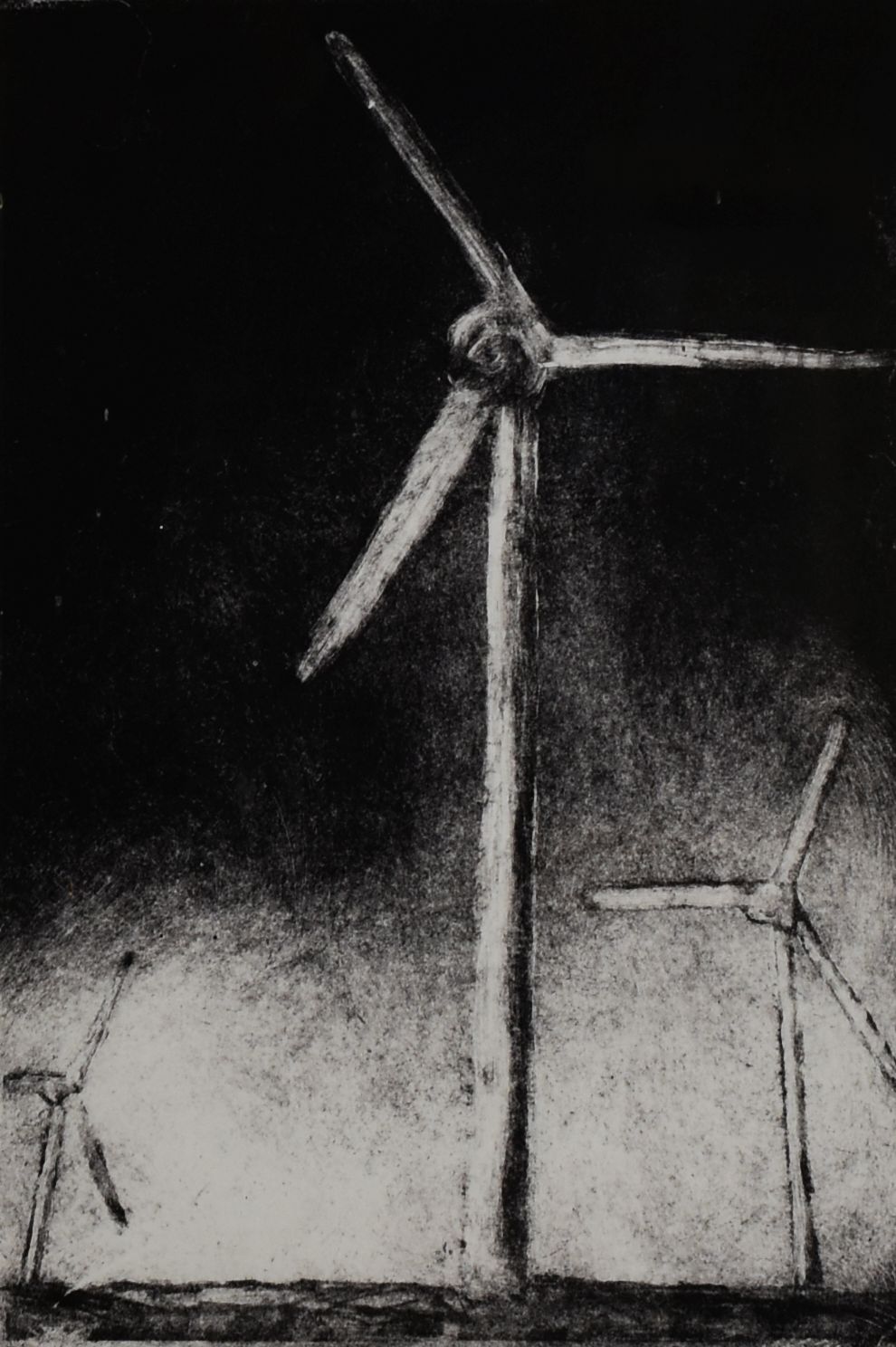 EIRIAN LLWYD (1957-2014) limited edition (3/10) etching - three wind turbines, entitled 'Melinau
