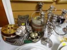 A quantity of metalware including candelabra, EPNS items, galleried tray etc