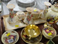 Four items of Aynsley Orchard Gold tableware and a pottery dressing table set