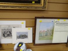 Framed watercolour of St Aosyth Priory and two etchings