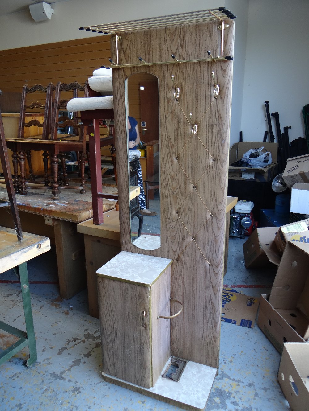 A 60s padded and studded hall stand with cupboard base