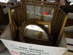 A folding dressing table mirror and a fancy oval mirror etc