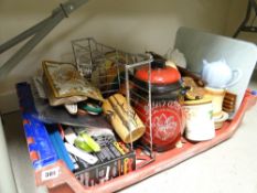 A box of kitchen items including provision containers, pottery etc
