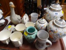 A parcel of mixed china including crested ware, three porcelain covered vases etc