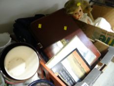 A leather briefcase and sundry books etc including South Wales walking related