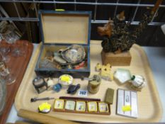 A parcel of collectables including lighters, smoking pipe, minerals etc