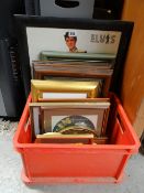 Box of framed pictures including framed Elvis picture