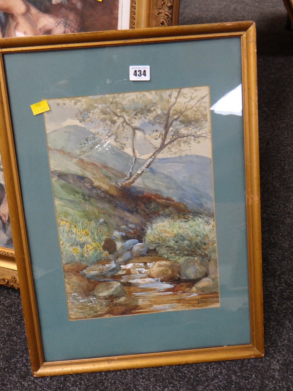 Framed watercolour - river scene together with a framed homage to Russell Flint