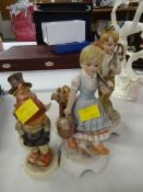 Three Hummel figures and two continental figurines