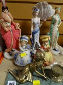 A reproduction Art Deco-style candle burner ornament and five figurines including three Coalport