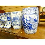 Two reproduction Oriental blue & white pottery stools