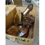 A box of mixed items including cuckoo clock barometer etc