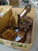 A box of mixed items including cuckoo clock barometer etc