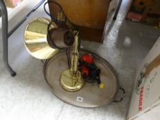 A modern gold coloured anglepoise lamp, a galleried oval EPNS tray etc