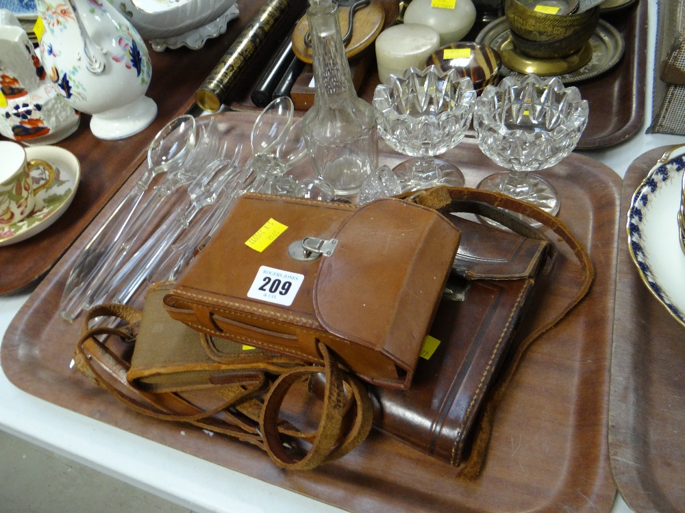 Three old cameras and sundry glassware