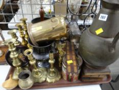 A collection of mainly metal ware collectables and wooden items etc