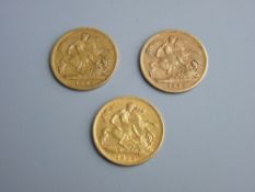 THREE GOLD VICTORIA HEAD GEORGE & DRAGON HALF SOVEREIGNS 1894, 1898 & 1900