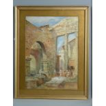 CONTINENTAL SCHOOL watercolour - figures under a semi-ruined building, unsigned but bears