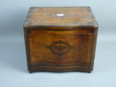 A 19th CENTURY WALNUT DECANTER BOX with inlaid ebony Greek Key pattern decoration and stringing (