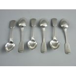 A SET OF SIX SILVER FIDDLE PATTERN TEASPOONS by R J & J Williams, Exeter 1844, 5.8 troy ozs