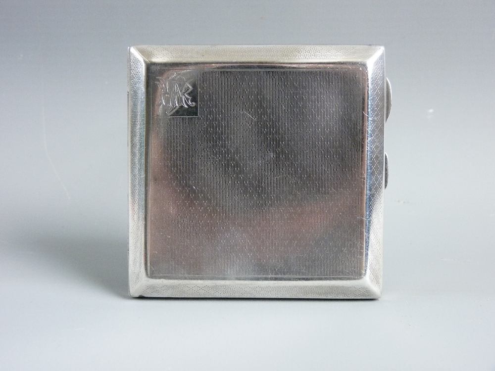 A GENT'S ENGINE TURNED SQUARE SHAPED SILVER CIGARETTE CASE, 4 troy ozs, Birmingham 1902