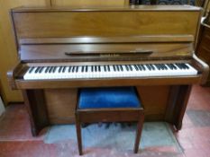 A MARSHALL & ROSE MAHOGANY UPRIGHT PIANO with stool, 110 cms high, 143 cms wide, 60 cms deep