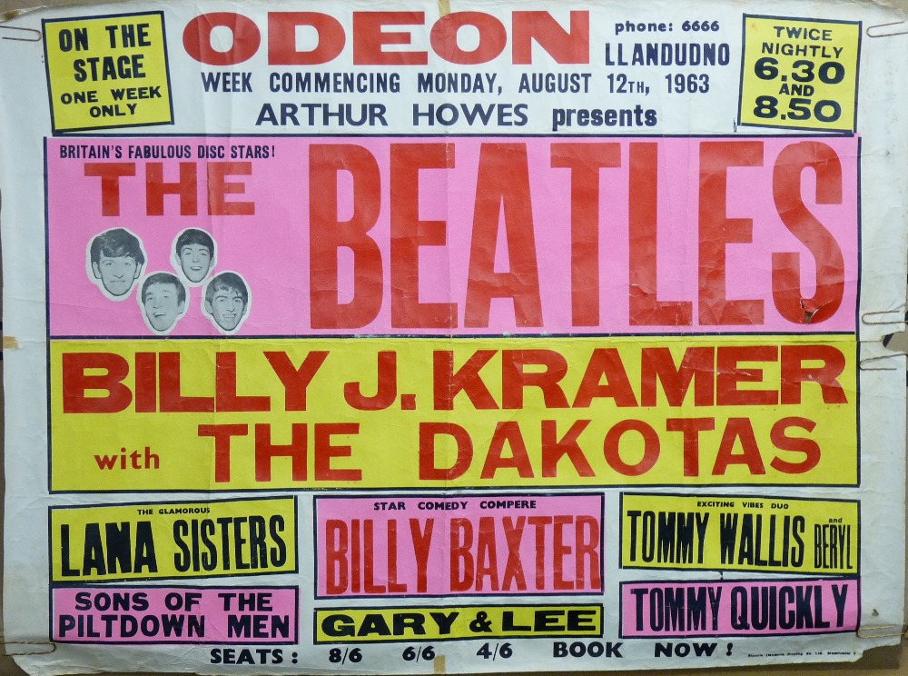 1963 BILL POSTER FOR THE ODEON, LLANDUDNO INCLUDING THE BEATLES as headline act, dated Monday,