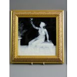 A VICTORIAN J COPE PATE-SUR-PATE TILE, the 19.5 cms square tile showing a scantily clad maiden