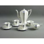A SHELLEY CHINA PART COFFEE SERVICE, Queen Anne shape with blue iris pattern decoration comprising