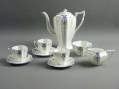 A SHELLEY CHINA PART COFFEE SERVICE, Queen Anne shape with blue iris pattern decoration comprising