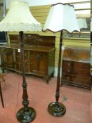 TWO GOOD VINTAGE MAHOGANY STANDARD LAMPS WITH SHADES