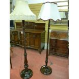 TWO GOOD VINTAGE MAHOGANY STANDARD LAMPS WITH SHADES