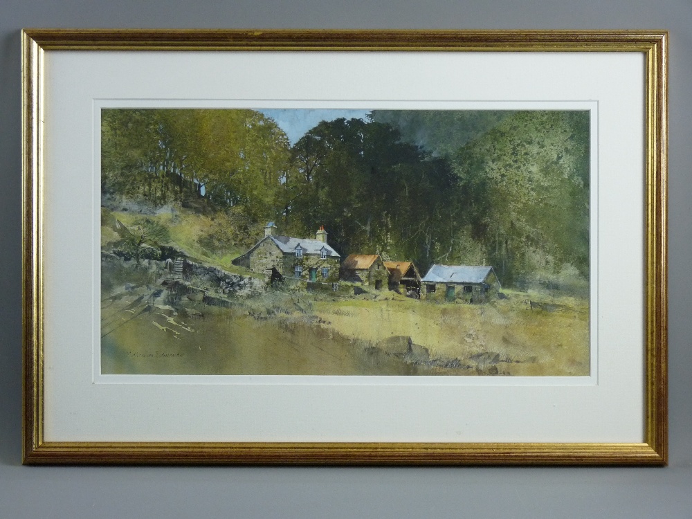 MALCOLM EDWARDS watercolour - farmstead in Penmachno, signed and entitled artist's own label
