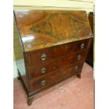 A GOOD GEORGIAN STYLE MAHOGANY FALL FRONT BUREAU with ebony inlay to the fall, the interior with