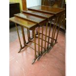 A GOOD QUARTETTO OF EDWARDIAN MAHOGANY SIDE TABLES with beaded edge top decoration on turned slender