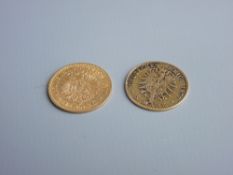 TWO GERMAN FIVE MARK GOLD COINS, each dated 1877, total 4 grms