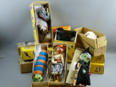 A COLLECTION OF SIXTEEN BOXED PELHAM PUPPETS and one other, to include a vintage Tyrolean Girl and