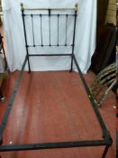 A VICTORIAN BRASS & IRON SINGLE BED FRAME, 93 cms wide