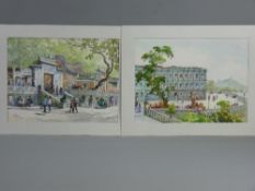 LING a pair of early 20th Century Oriental watercolours, mounted but unframed - depicting everyday