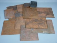 FIFTEEN ENGRAVED COPPER PRINTER'S PLATES, an engraved wooden printer's block and an etched copper