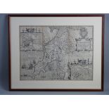 JOHN SPEED uncoloured map of Caernarfon, Sudbury & Humble edition, 38 x 51 cms, no margin, glazed to