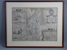 JOHN SPEED uncoloured map of Caernarfon, Sudbury & Humble edition, 38 x 51 cms, no margin, glazed to