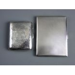 A GENT'S ENGINE TURNED SILVER CIGARETTE CASE, 5.8 troy ozs, London 1934 and a lady's bright cut