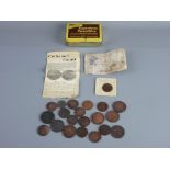 A PASTILLE TIN OF 18th CENTURY & OTHER TOKENS & COINAGE