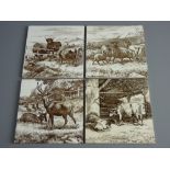 FOUR MINTON'S TRANSFER DECORATED TILES by Wise etc, three depicting common livestock, the other