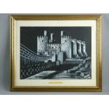 _ BRETT acrylic - Conwy Castle and Suspension Bridge at night, signed and dated 1975, 39.5 x 54 cms