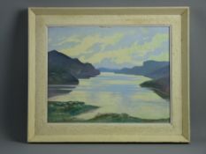 A A MOORE oil on board - Highland Lake scene, signed and dated 1962, 30 x 38.5 cms
